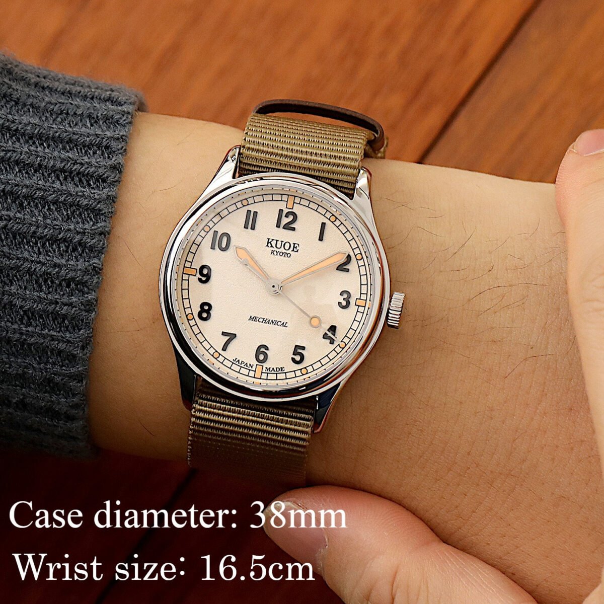 KUOE Old Smith 90-002 Large 38mm automatic no-date watch on wrist