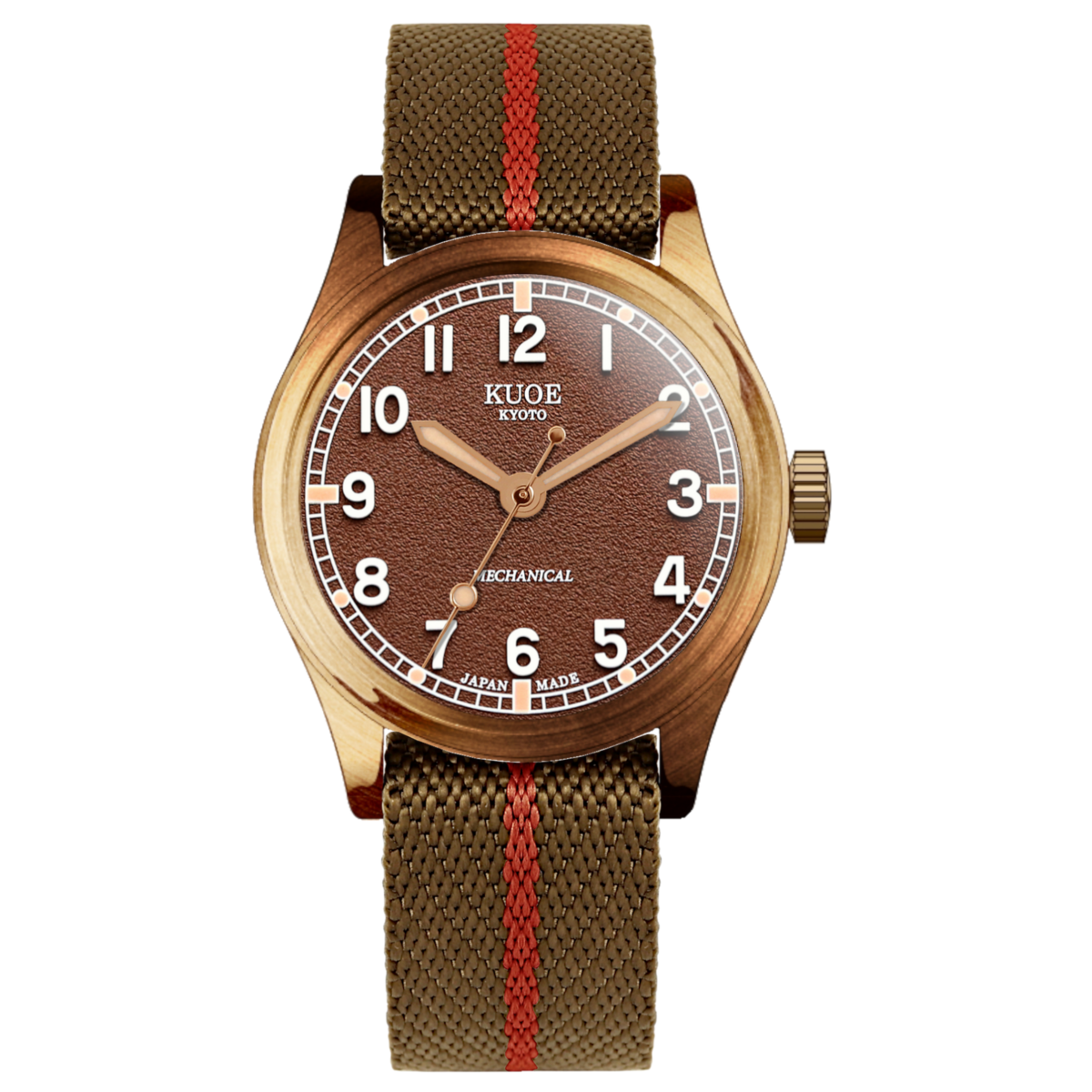 OLD SMITH 90-002 38mm Bronze Case Brown Dial mechanical watch Khaki Red