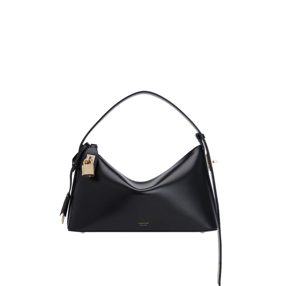 VERAFIED Siyah Deri Hobo Çanta