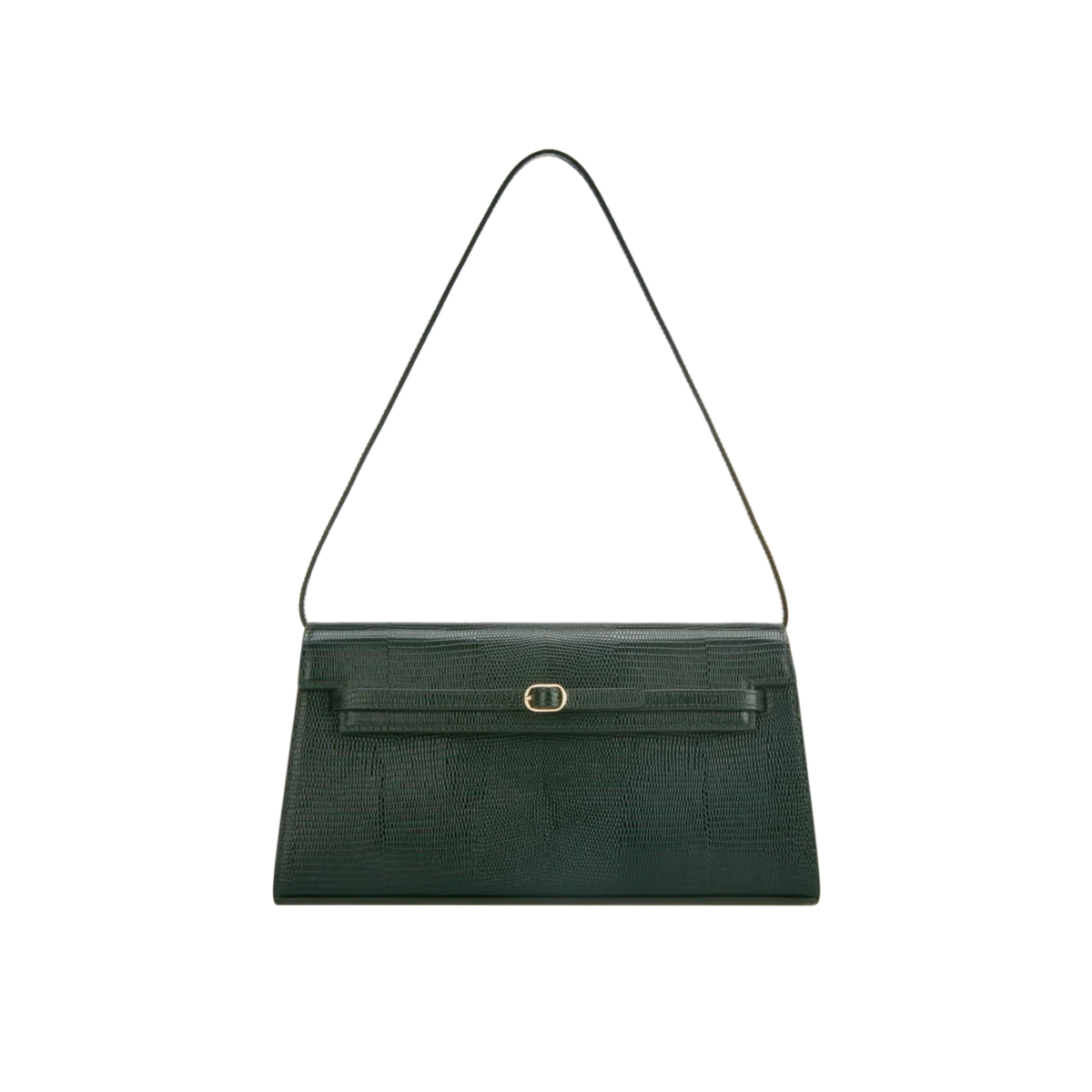 VERAFIED Emerald Lizard Omuz Çantası - Kertenkele Dokulu Deri Baguette