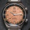 KUOE SOMBRERO 90-011 Salmon Pink linen textured dial Miyota 9039 20 BAR dial details