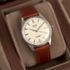 KUOE Royal Smith 90-006 Silver Case Ivory Dial Automatic Watch brown strap shot