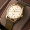 ROYAL SMITH 90-006 Gold Case Ivory Waffle Dial automatic watch vintage green strap shot