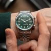 SOMBRERO 90-011 Green Linen Textured Dial 20 BAR automatic dive watch on wrist 2