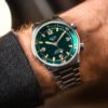 SOMBRERO 90-011 Green Linen Textured Dial 20 BAR automatic dive watch on wrist