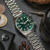SOMBRERO 90-011 Green Linen Textured Dial 20 BAR automatic dive watch open shot