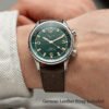 SOMBRERO 90-011 Green Linen Textured Dial 20 BAR automatic dive watch on wrist leather strap