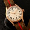 OLD SMITH 90-002 38mm Bronze Case Ivory Dial mechanical watch Khaki x Red close shot