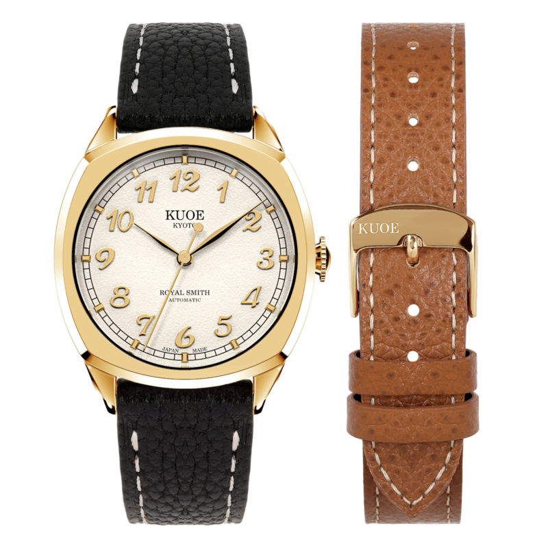KUOE ROYAL SMITH 90-008 Automatic – Gold Case & Gold Indices Leather Strap