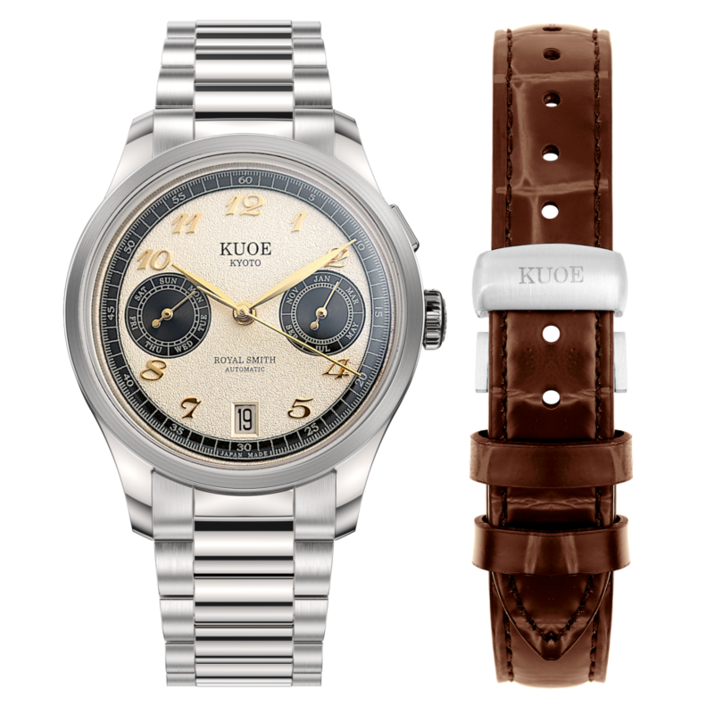 KUOE Royal Smith 90-010 Automatic Panda Grainy Finish Dial watch flat bracelet