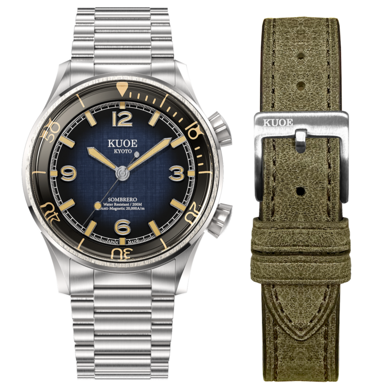 KUOE SOMBRERO 90-011 Gradient Navy linen textured dial Miyota 9039 20 BAR Flat-link bracelet