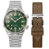 SOMBRERO 90-011 Green Linen Textured Dial 20 BAR automatic dive watch flat-link bracelet