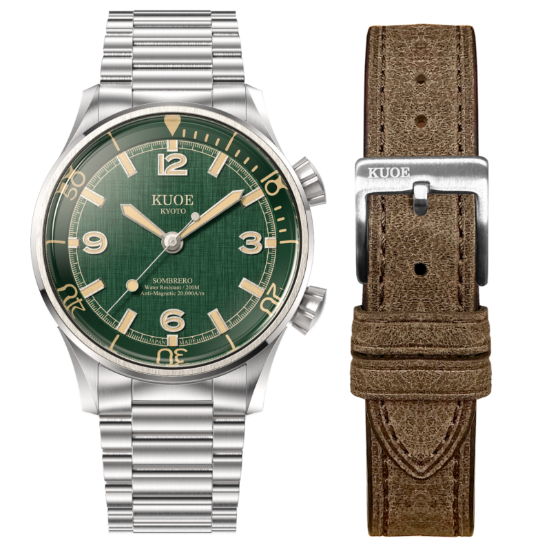 SOMBRERO 90-011 Green Linen Textured Dial 20 BAR automatic dive watch flat-link bracelet