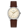 KUOE Royal Smith 90-006 Silver Case Ivory Dial Automatic Watch dark brown strap