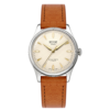 KUOE Royal Smith 90-006 Silver Case Ivory Dial Automatic Watch tan strap