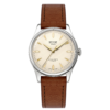 KUOE Royal Smith 90-006 Silver Case Ivory Dial Automatic Watch brown strap
