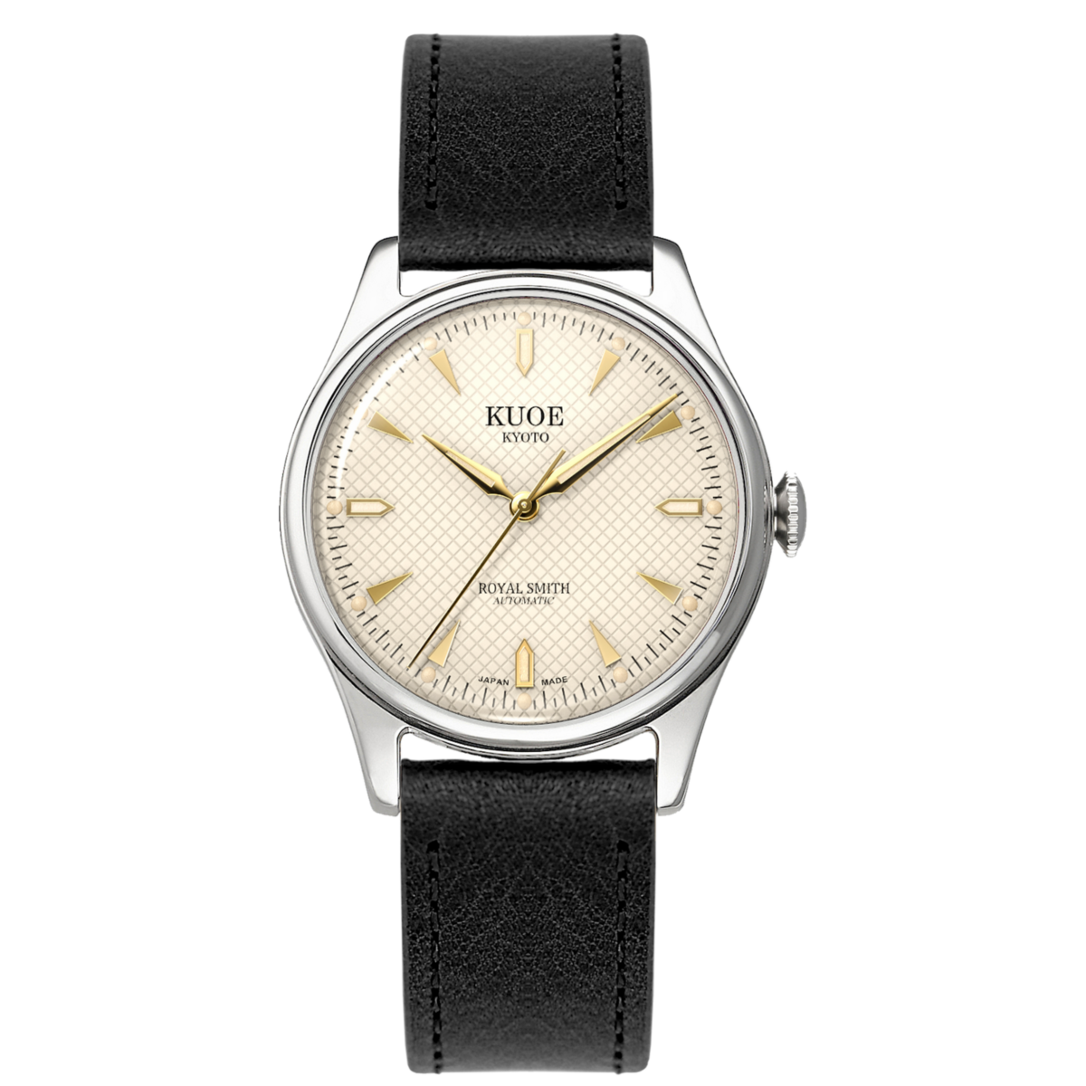 KUOE Royal Smith 90-006 Silver Case Ivory Dial Automatic Watch black strap