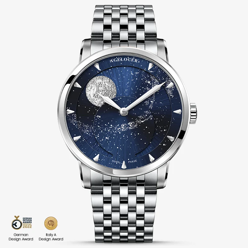 Agelocer Astronomer Automatic Mechanical Galaxy Moonphase Çelik Erkek Kol Saati