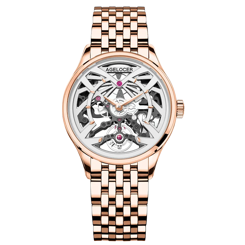 Agelocer Schwarzwald Women's Skeleton Automatic Mechanical - Gold-Steel Strap