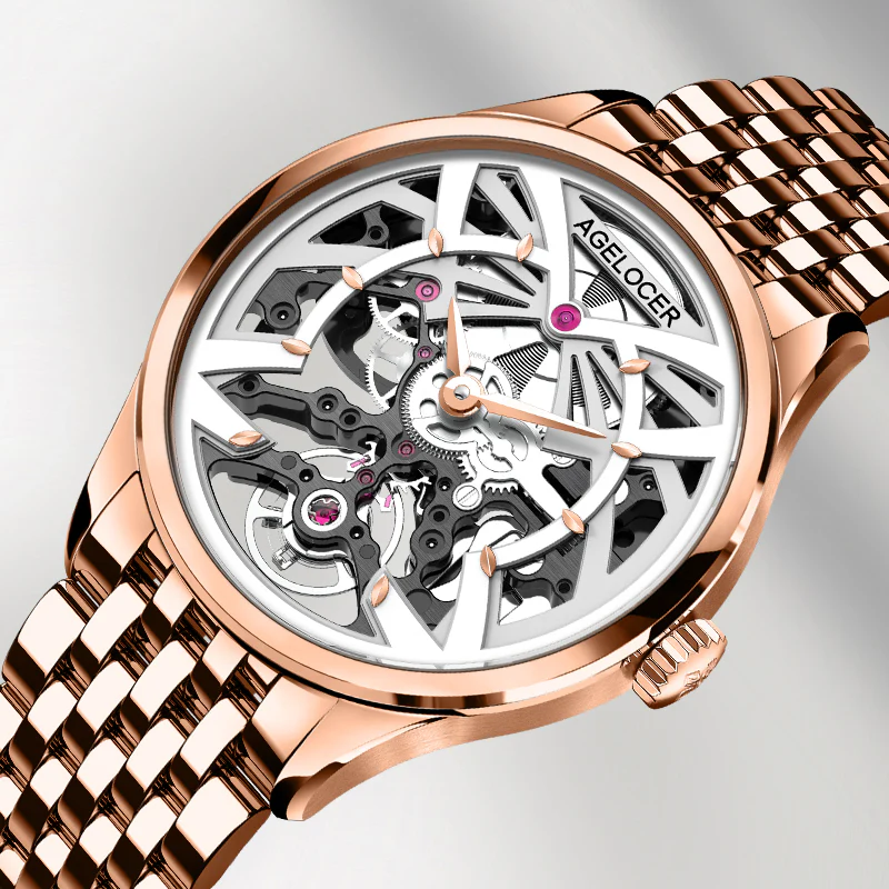 Alternative view of Agelocer Schwarzwald Women's Skeleton Automatic Mechanical - Gold-Steel Strap