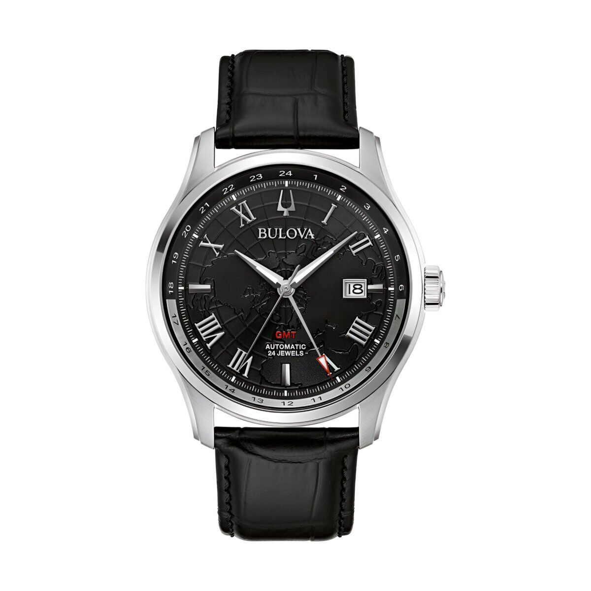 bulova-96b387-gmt-automatic-world-map-black-dial-leather-strap-watch