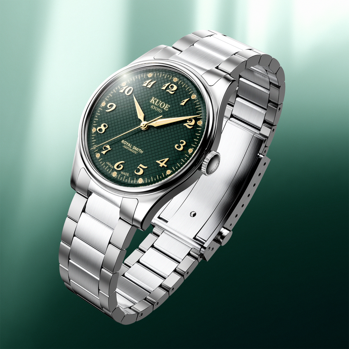 Alternative view of KUOE Royal Smith 90-006 RS90006BG-SV-GR-BS2 Breguet Numerals Silver Case Green Dial Otomatik Erkek Kol Saati