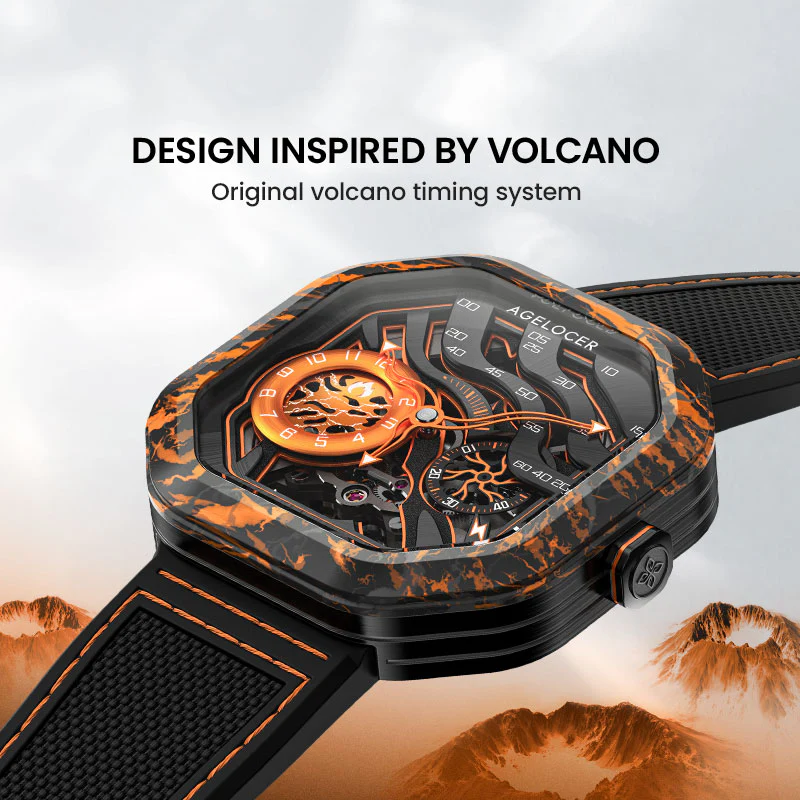 Alternative view of Agelocer Volcano Series Carbon Fibre Case Skeleton Mekanik Erkek Kol Saati