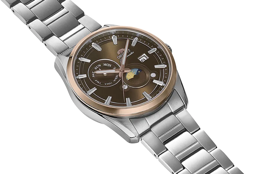 Alternative view of Orient Stretto Sun & Moon RA-AK0313Y Kahverengi Kadran Rose Gold Bezel Otomatik Erkek Kol Saati